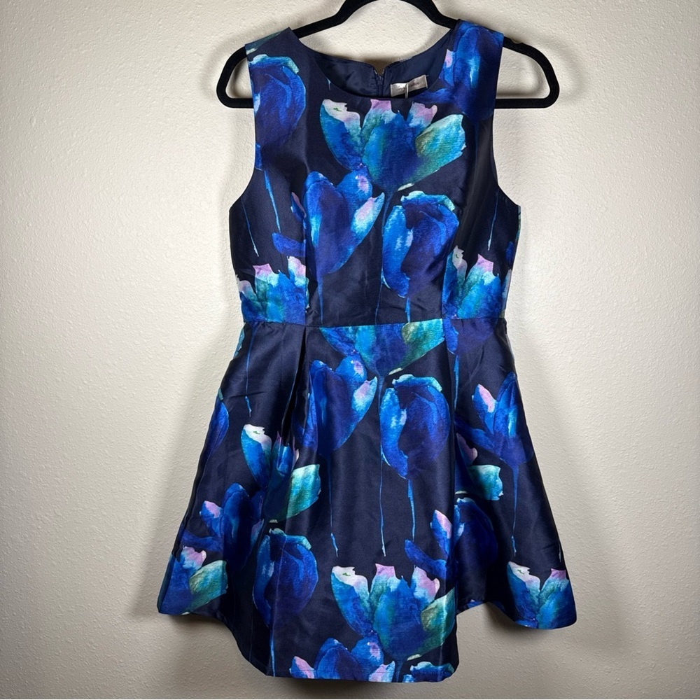 Simply Couture Blue Floral Party Dress M Fit Flare Sleeveless